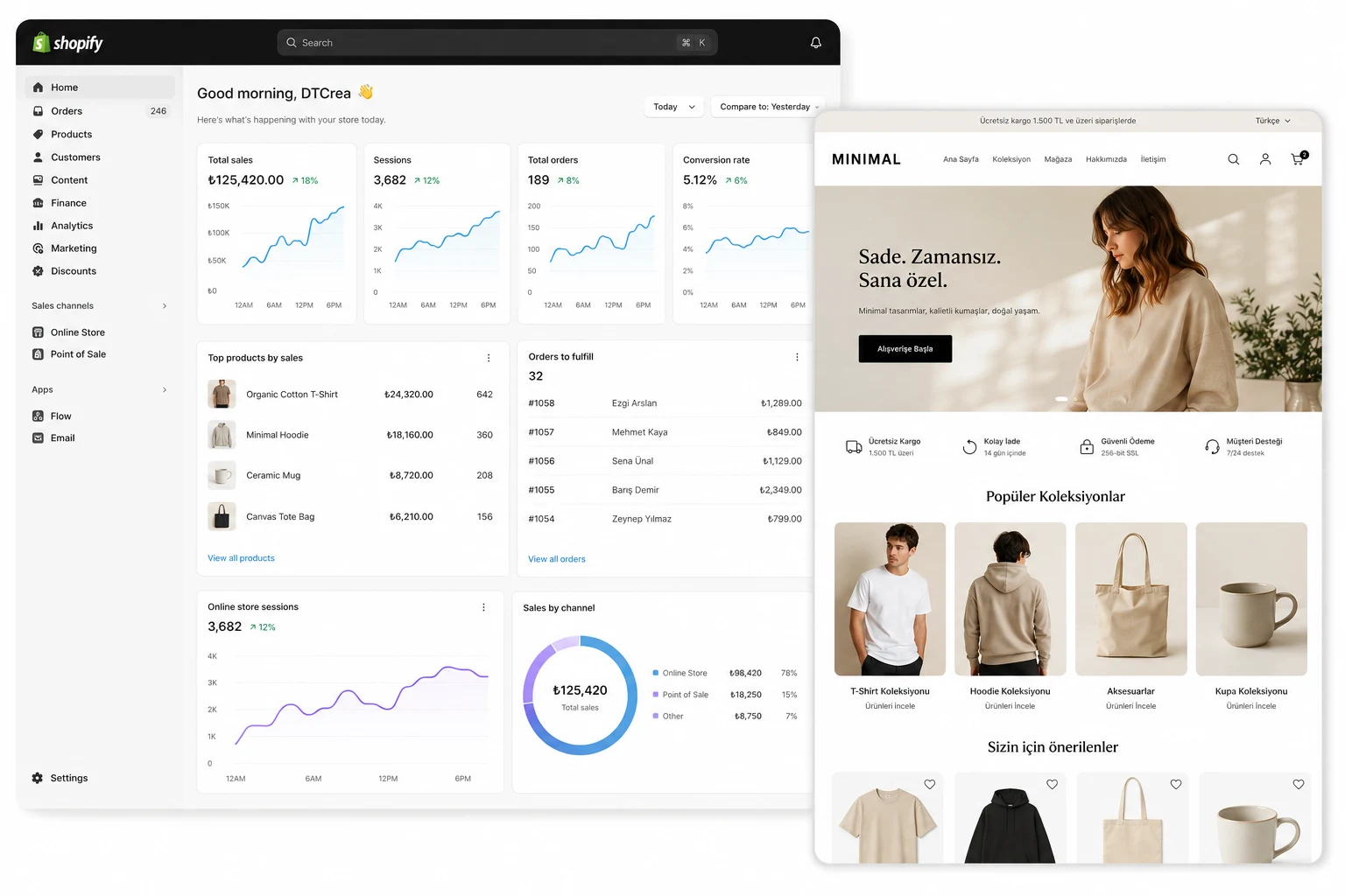 dotCREA tarafından geliştirilen Shopify mağaza arayüzü